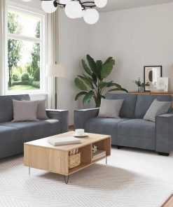 Set Di Divani 3 Pz Con Cuscini Grigio Scuro In Velluto