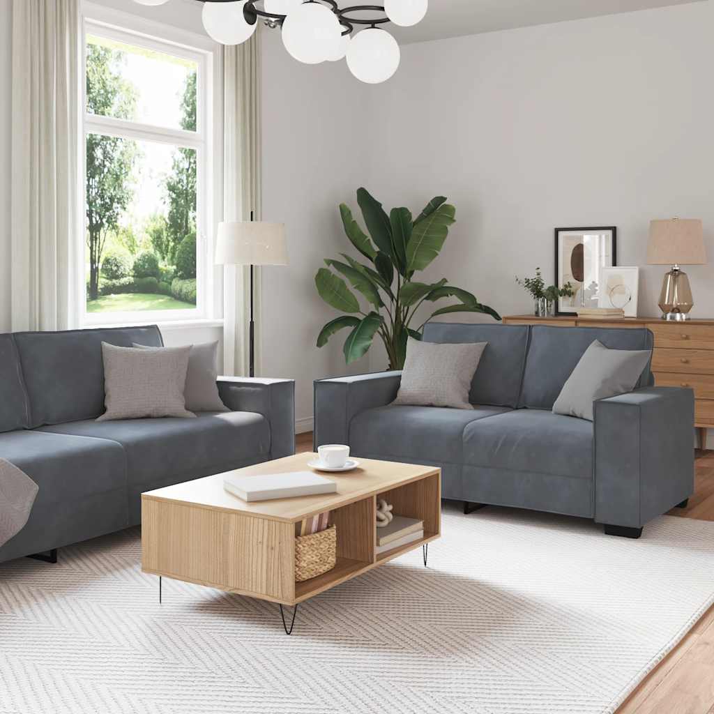 Set Di Divani 3 Pz Con Cuscini Grigio Scuro In Velluto