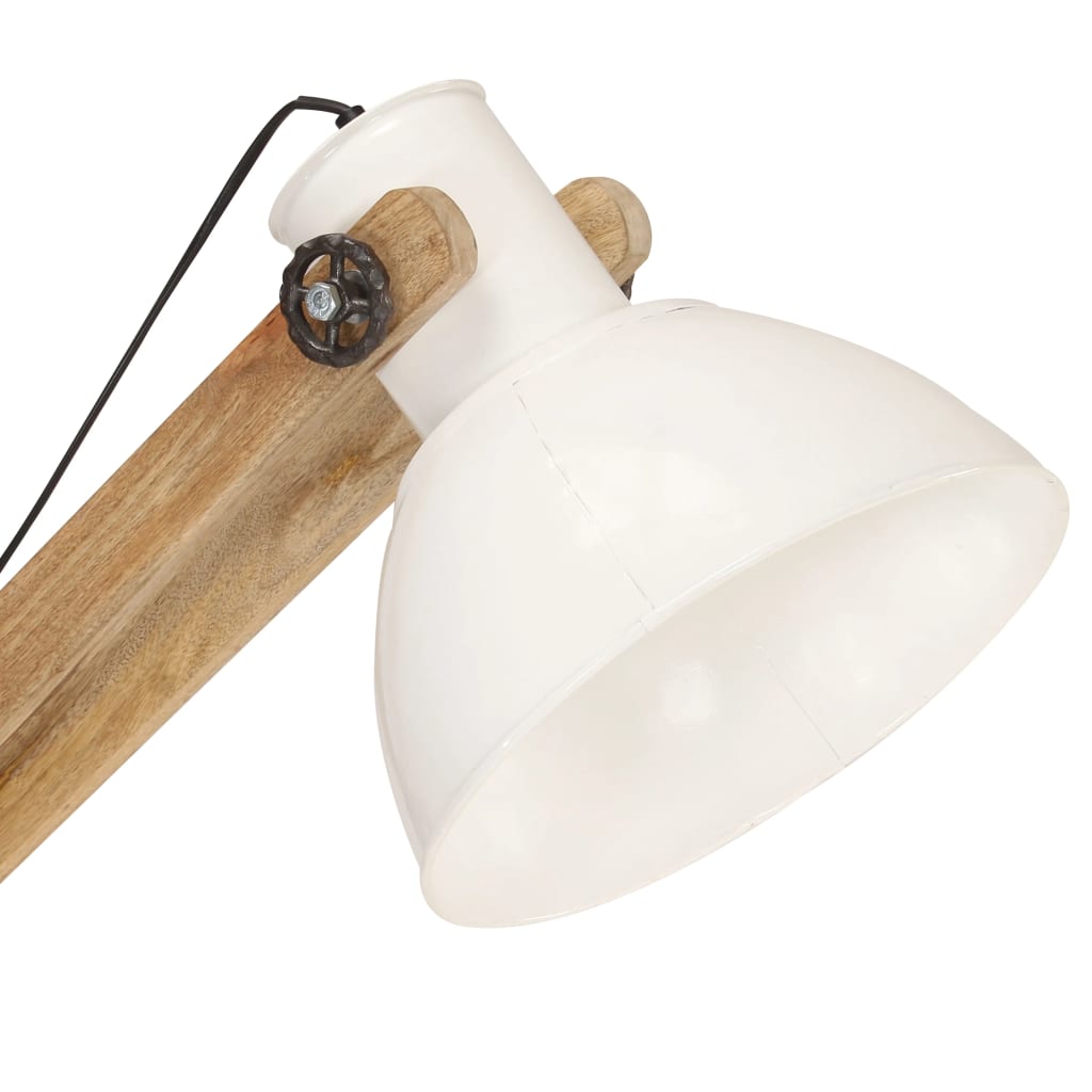Lampada Da Pavimento Bianca In Legno Massello Di Mango E27