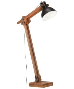 Lampada Da Pavimento Nera In Legno Massello Di Mango E27