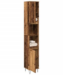 Armadietto Bagno Legno Antico 30x30x190 Cm In Legno Multistrato