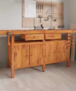 Banco Lavoro Cassetti E Morse 192x62x83cm Legno Massello Acacia