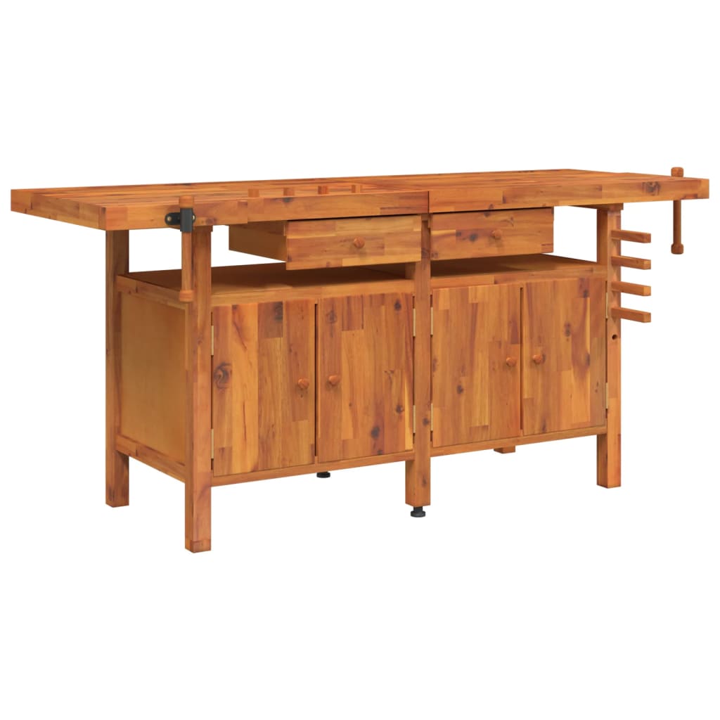 Banco Lavoro Cassetti E Morse 192x62x83cm Legno Massello Acacia - Image 6