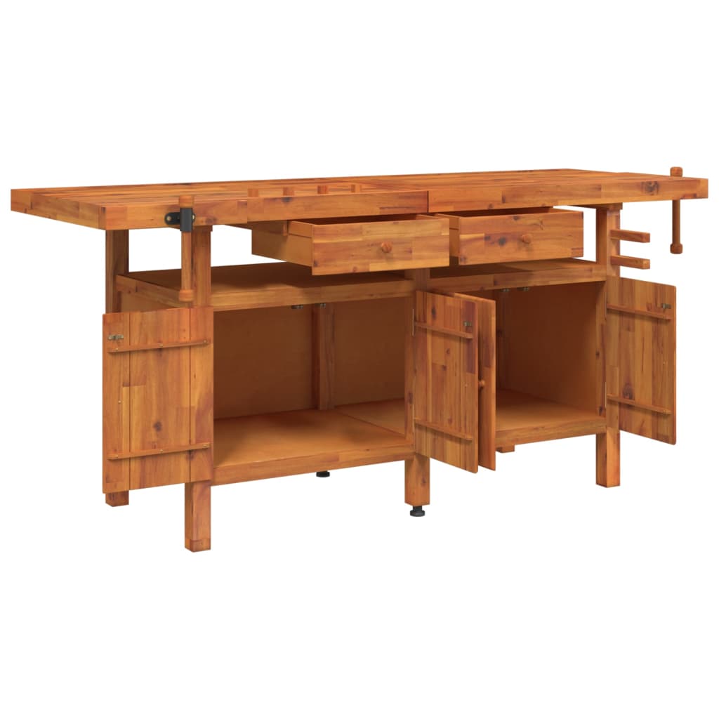 Banco Lavoro Cassetti E Morse 192x62x83cm Legno Massello Acacia - Image 4