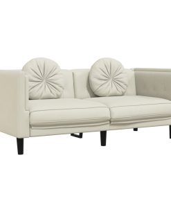 Set Di Divani 2 Pz Con Cuscini Crema In Velluto