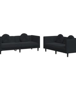 Set Di Divani 2 Pz Con Cuscini Nero In Velluto