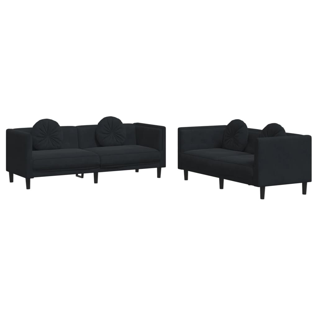 Set Di Divani 2 Pz Con Cuscini Nero In Velluto