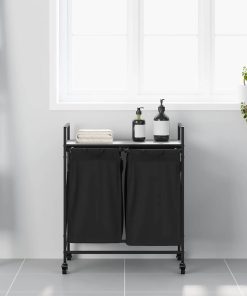 Cesto Della Biancheria 2 Scomparti Con Ruote Grigio Sonoma
