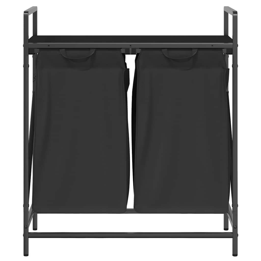 Cesto Per La Biancheria 2 Scomparti Con Ripiano Rovere Nero - Image 5