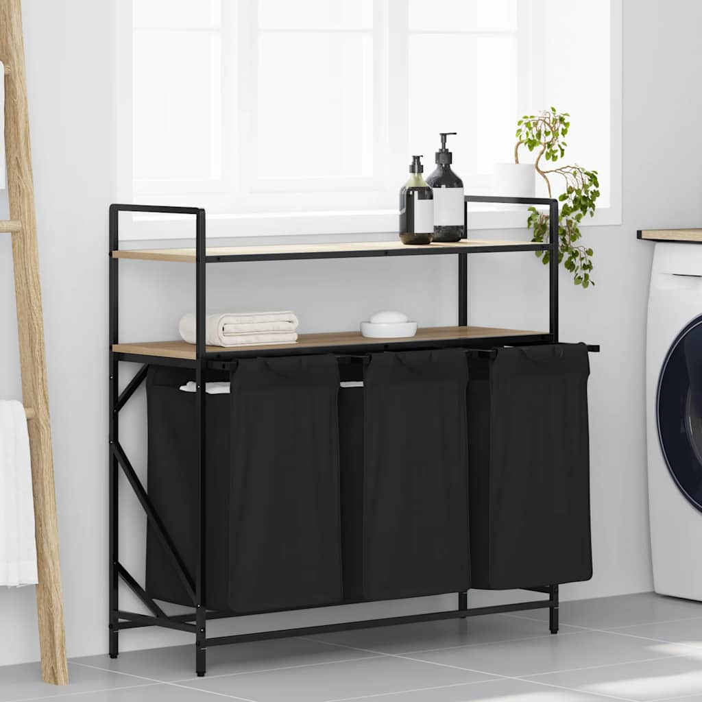 Cesto Portabiancheria 3 Scomparti Con Ripiani Rovere Sonoma