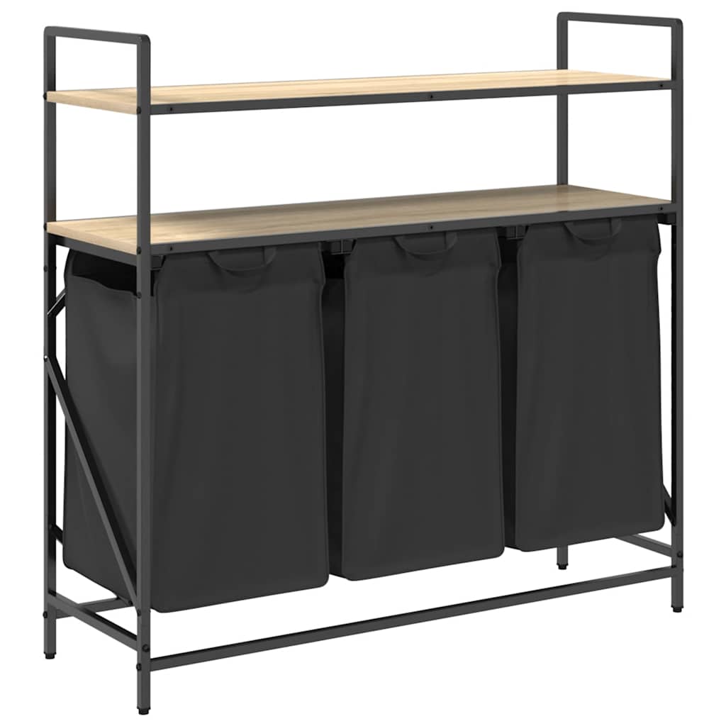 Cesto Portabiancheria 3 Scomparti Con Ripiani Rovere Sonoma - Image 3