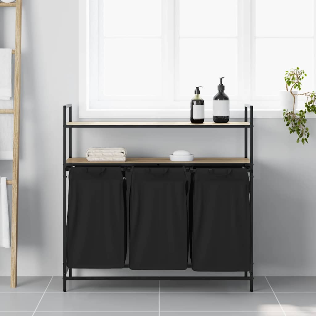 Cesto Portabiancheria 3 Scomparti Con Ripiani Rovere Sonoma - Image 4