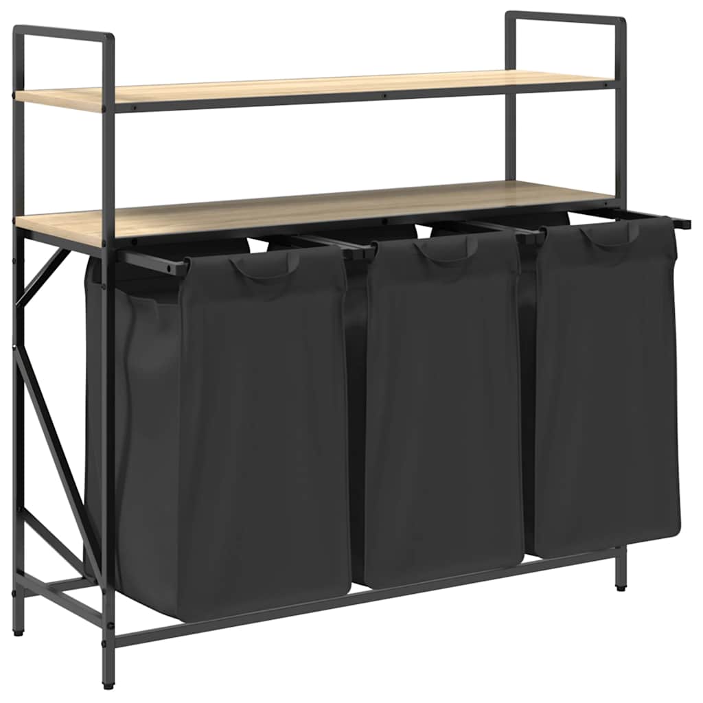 Cesto Portabiancheria 3 Scomparti Con Ripiani Rovere Sonoma - Image 6