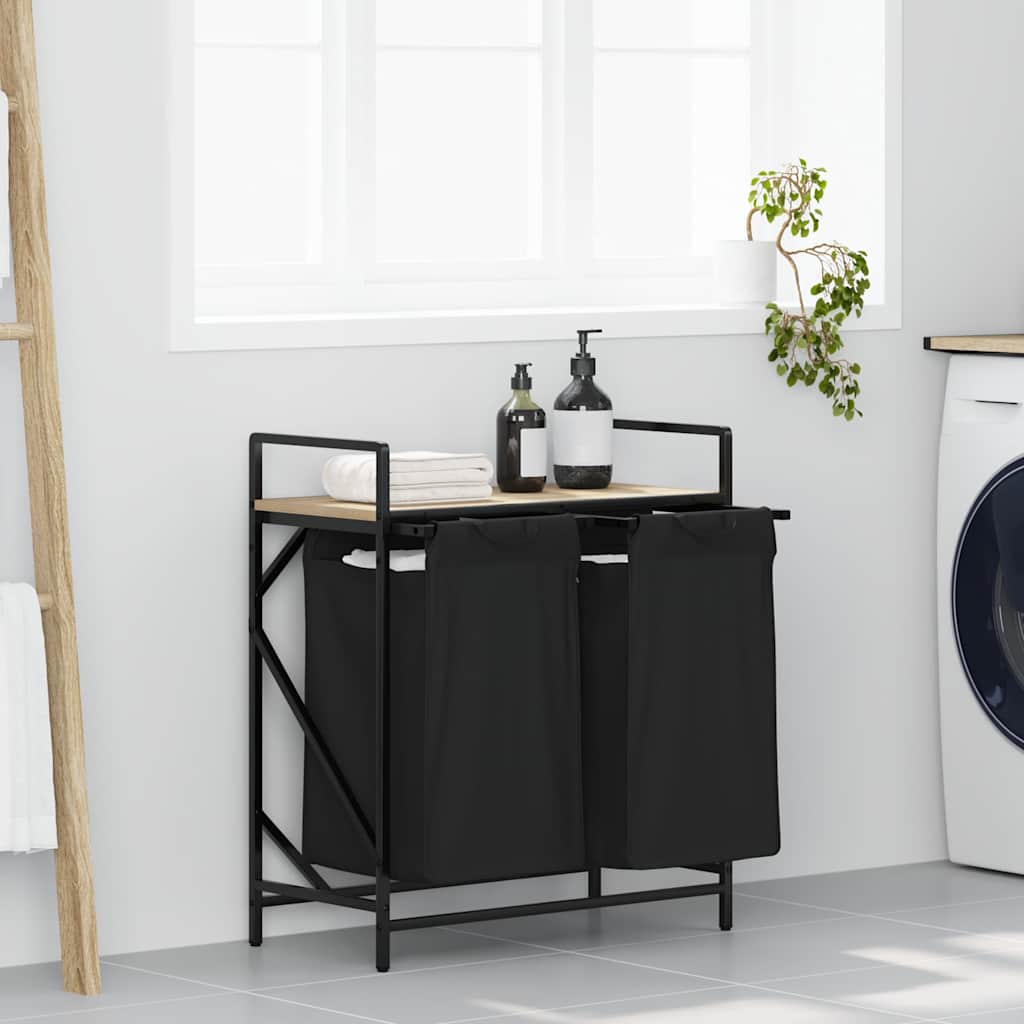 Cesto Per La Biancheria 2 Scomparti Con Ripiano Rovere Sonoma - Image 3