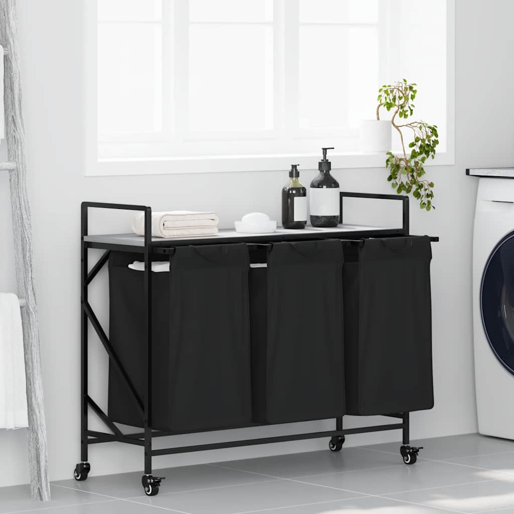 Cesto Portabiancheria 3 Scomparti Con Ruote Grigio Sonoma - Image 5