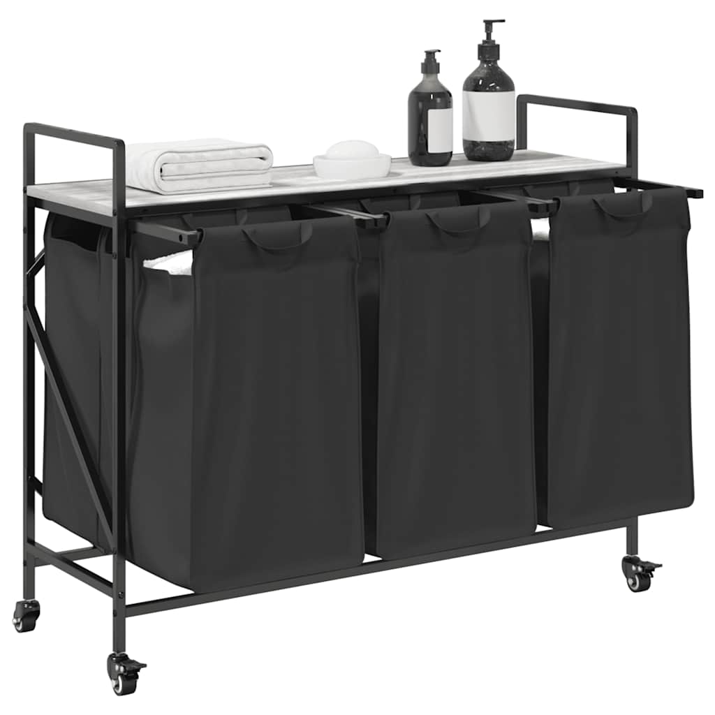 Cesto Portabiancheria 3 Scomparti Con Ruote Grigio Sonoma - Image 3