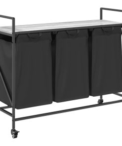 Cesto Portabiancheria 3 Scomparti Con Ruote Grigio Sonoma