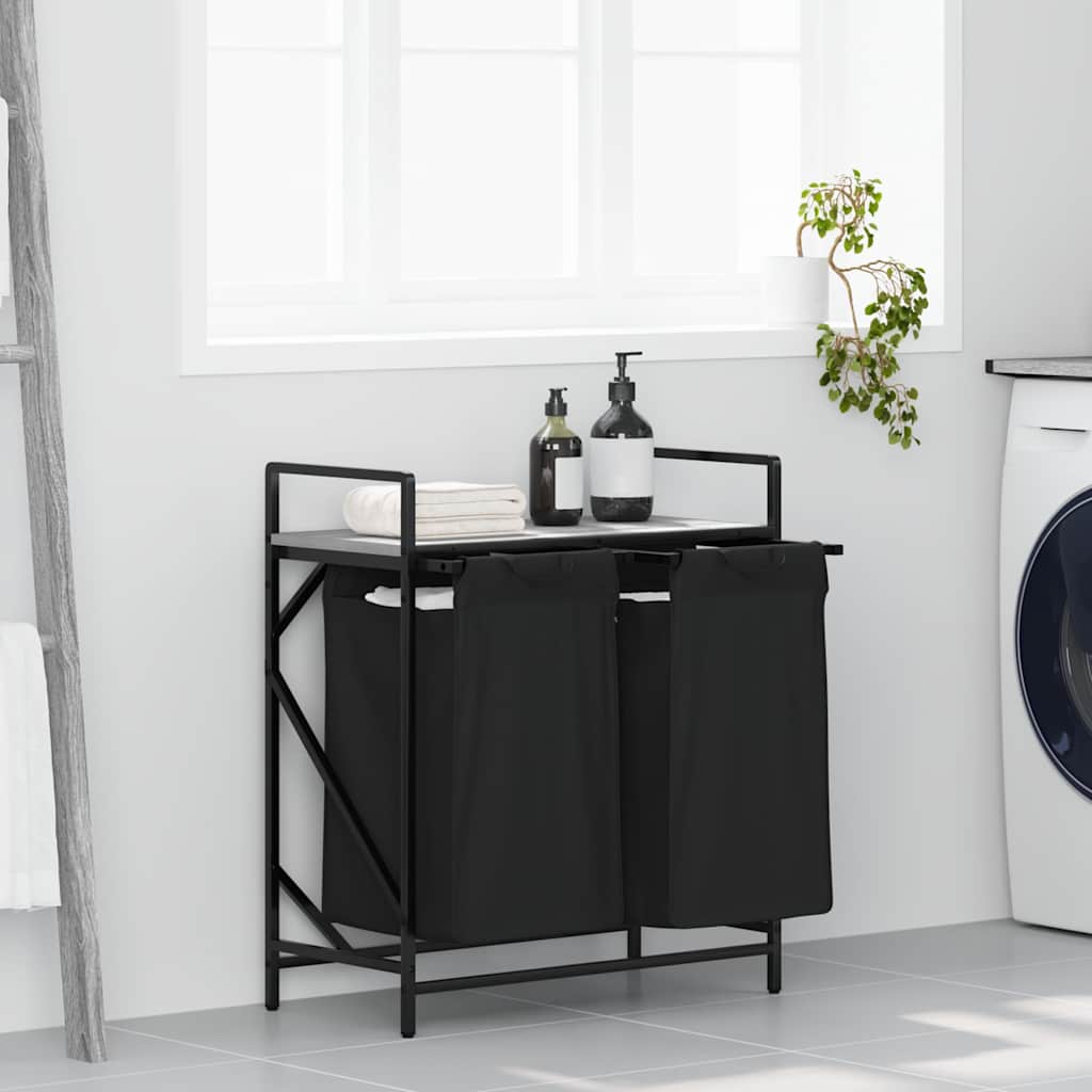 Cesto Per La Biancheria 2 Scomparti Con Ripiano Grigio Sonoma - Image 4