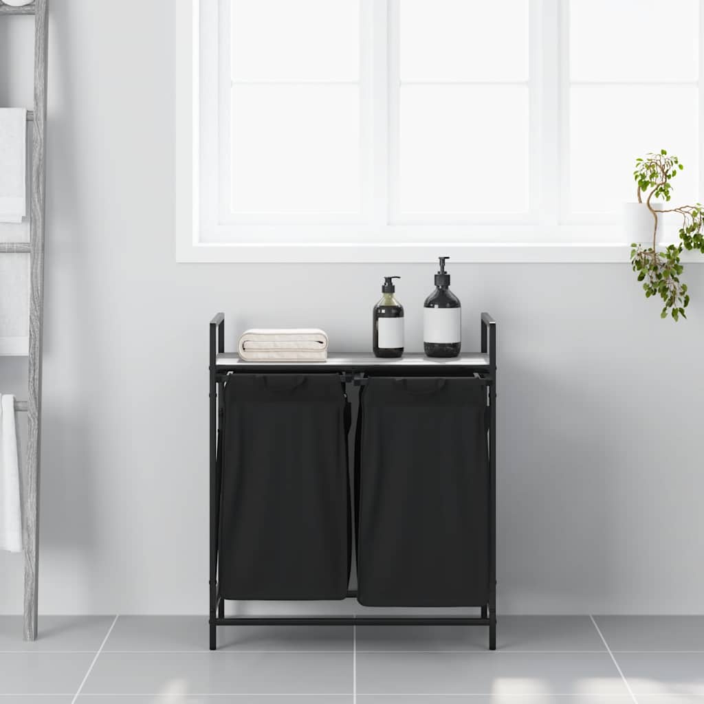 Cesto Per La Biancheria 2 Scomparti Con Ripiano Grigio Sonoma - Image 3