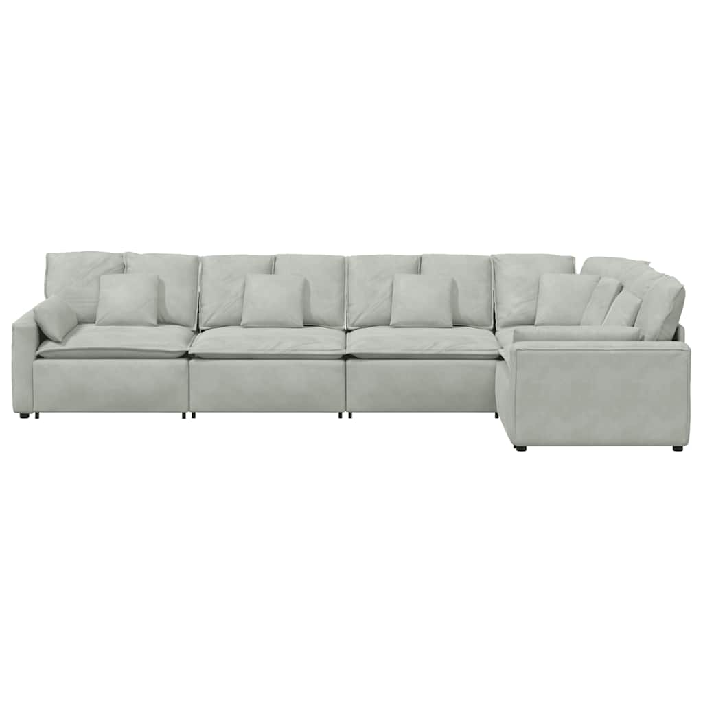 Divano Modulare Con Cuscini In Velluto Grigio Chiaro - Image 4