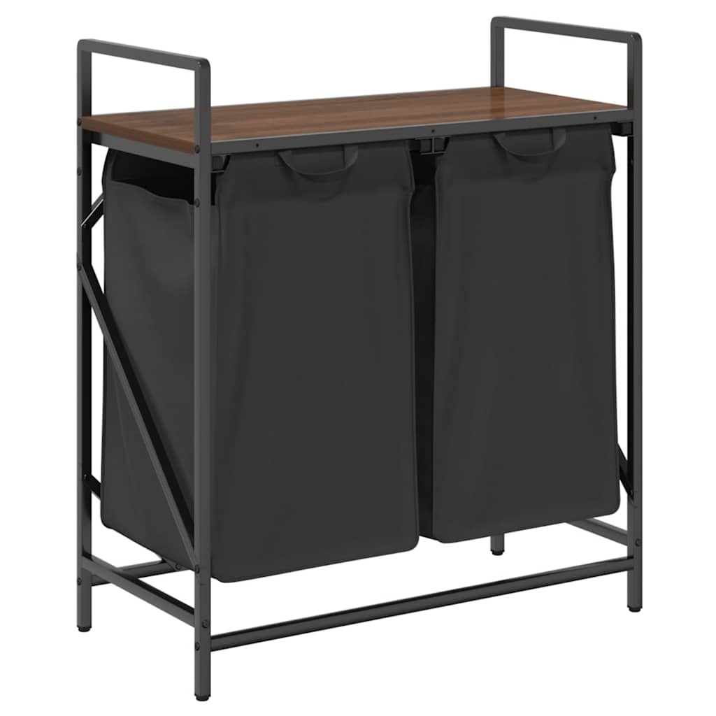 Cesto Della Biancheria 2 Scomparti Con Ripiano Rovere Marrone