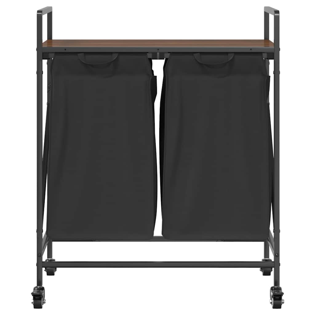 Cesto Portabiancheria 2 Scomparti Con Ruote Rovere Marrone - Image 5