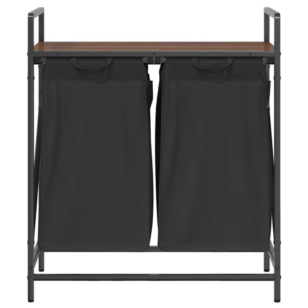 Cesto Della Biancheria 2 Scomparti Con Ripiano Rovere Marrone - Image 3