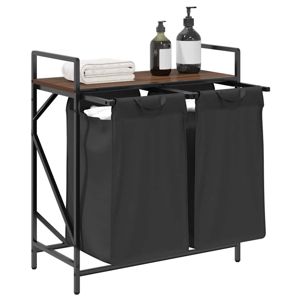 Cesto Della Biancheria 2 Scomparti Con Ripiano Rovere Marrone - Image 5