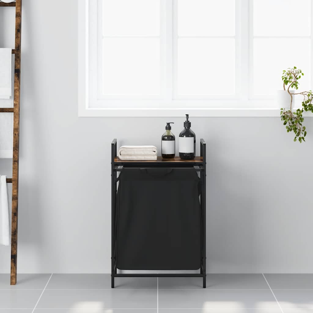 Cesto Per La Biancheria 1 Scomparto Con Ripiano Rovere Fumo