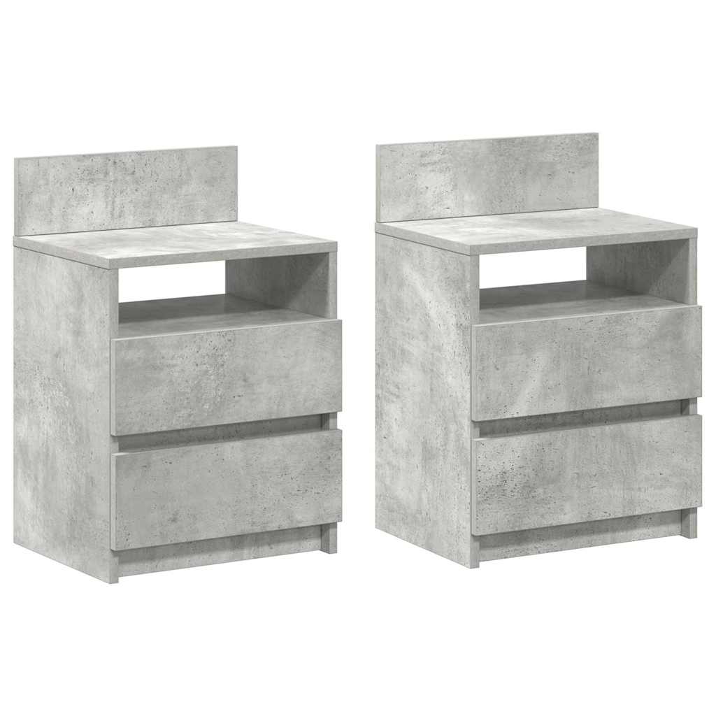 Comodini 2 Pz Con 2 Cassetti Grigio Cemento 40x33x60 cm