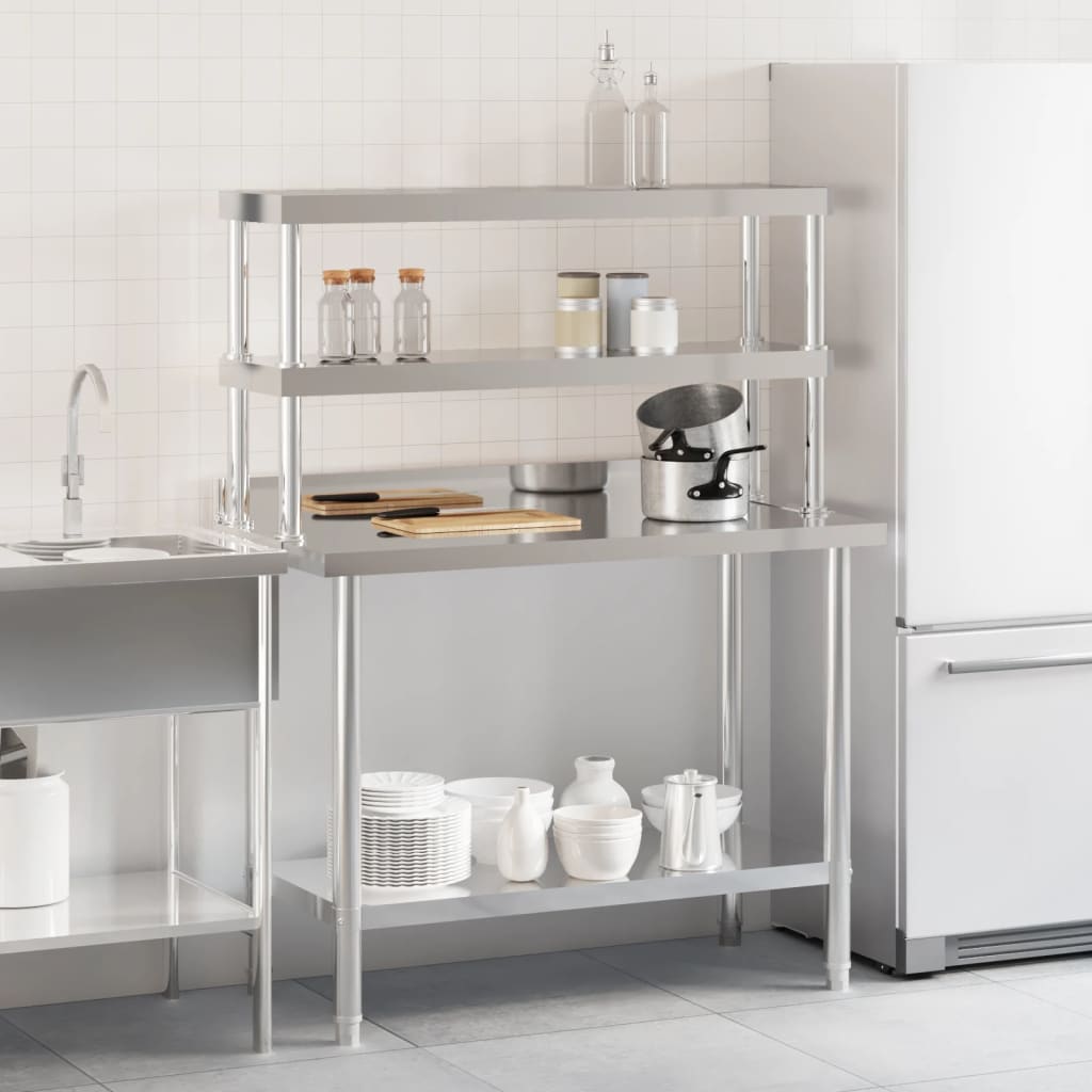 Tavolo Lavoro Cucina Con Ripiano 110x55x150 Cm Acciaio Inox