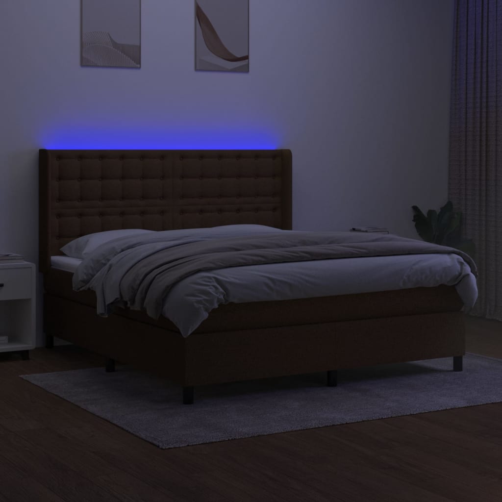 Letto A Molle Materasso E Led Marrone Scuro 160x200 Cm Tessuto
