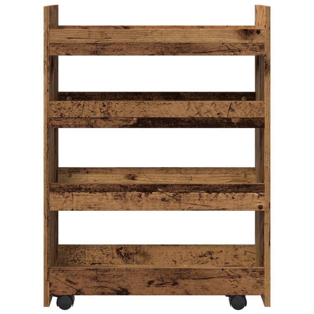 Carrello Stretto A 4 Livelli Legno Antico In Truciolato