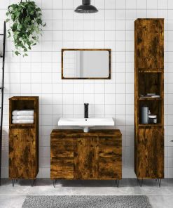 Armadietto Bagno Rovere Fumo 80x33x60 Cm In Legno Multistrato