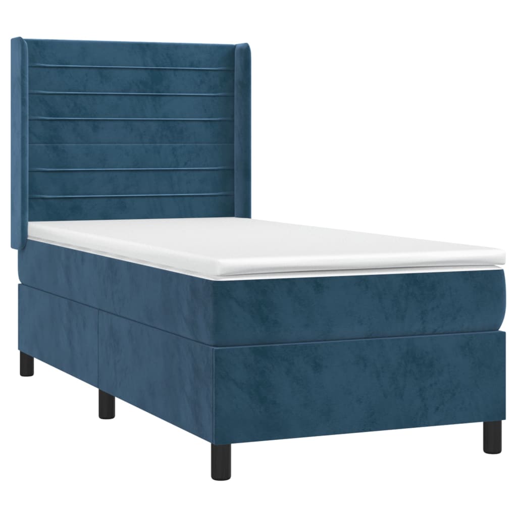 Letto A Molle Con Materasso E Led Blu Scuro 90x200cm In Velluto