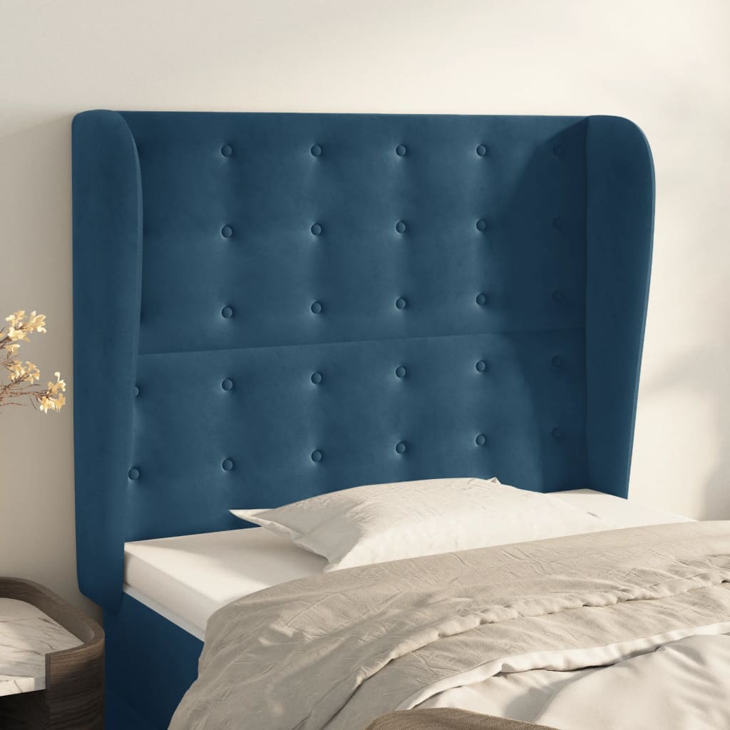 Testiera Ad Orecchio Blu Scuro 93x23x118/128 Cm In Velluto