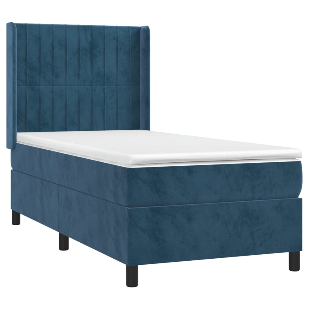 Letto A Molle Con Materasso E Led Blu Scuro 90x200cm In Velluto