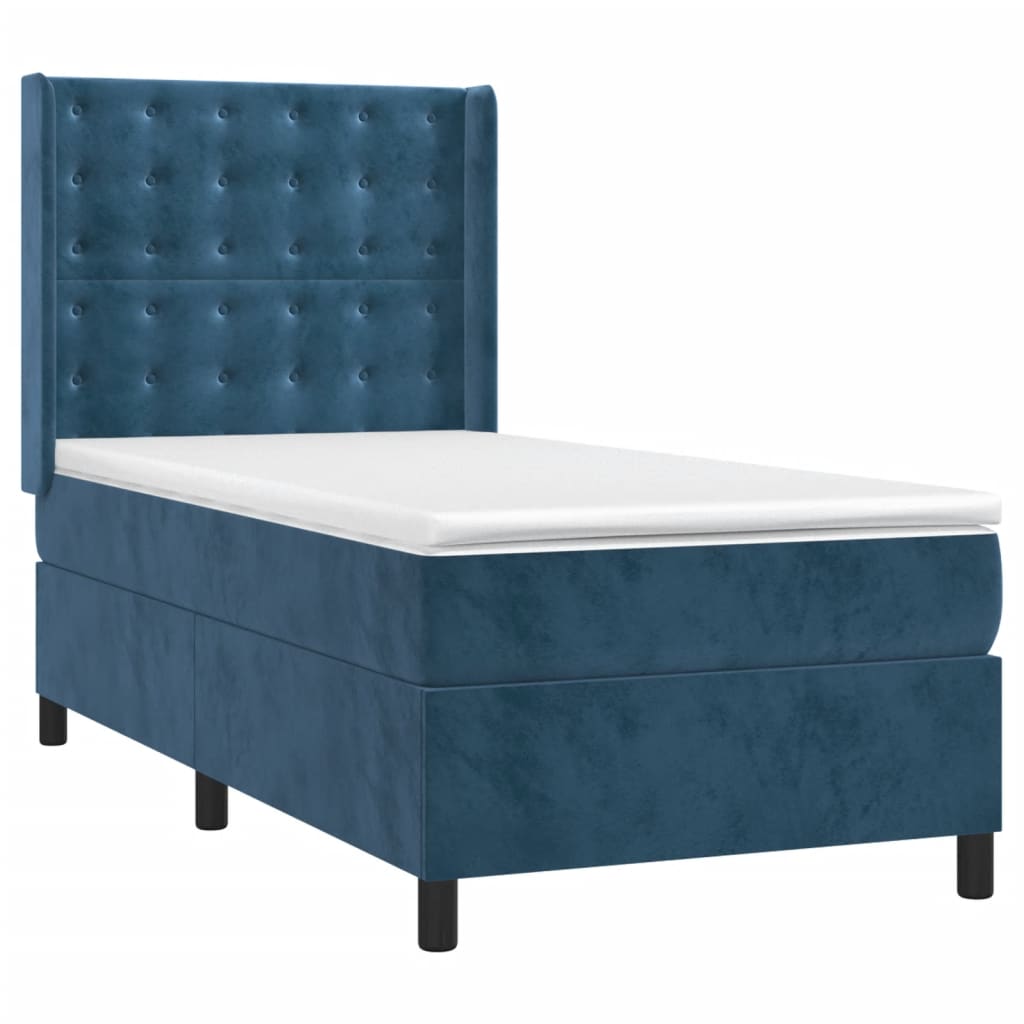 Letto A Molle Con Materasso E Led Blu Scuro 90x200cm In Velluto