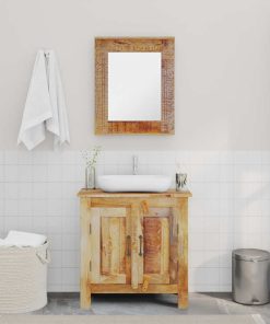 Armadietto Da Bagno Con Specchio In Legno Massello Di Mango