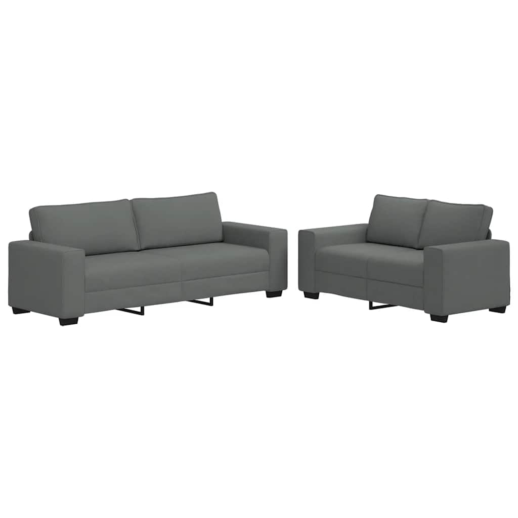 Set Di Divani 2 Pz Con Cuscini Grigio Scuro In Tessuto - Image 4