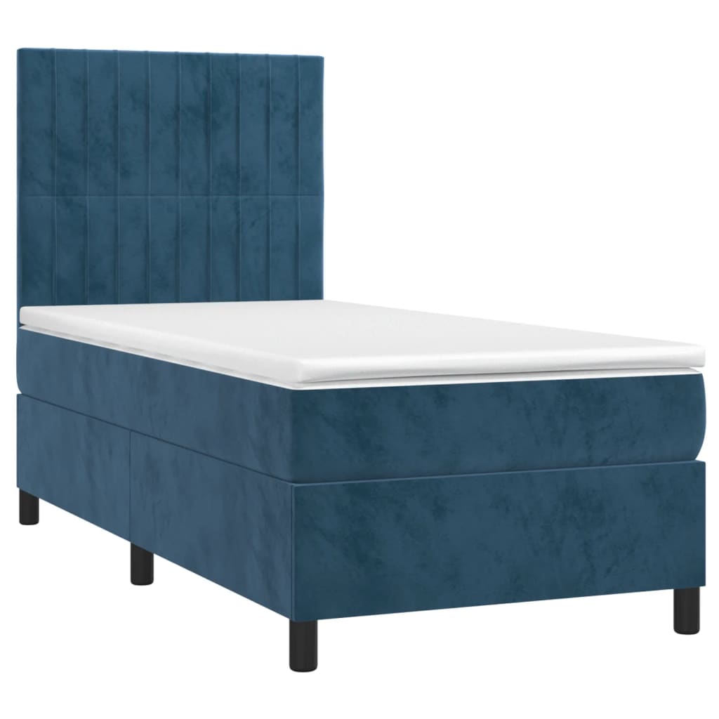 Letto A Molle Con Materasso E Led Blu Scuro 90x190cm In Velluto