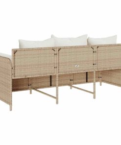 Divano Da Giardino Con Cuscini A 3 Posti Beige In Polyrattan