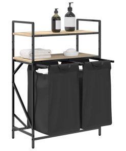 Cesto Portabiancheria 2 Scomparti Con Ripiani Rovere Sonoma