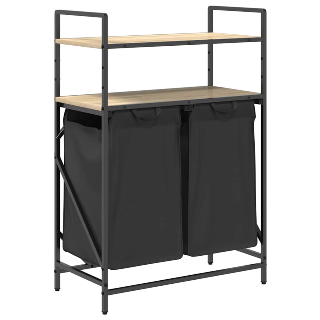 Cesto Portabiancheria 2 Scomparti Con Ripiani Rovere Sonoma - Image 3