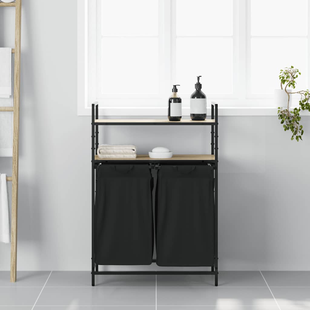 Cesto Portabiancheria 2 Scomparti Con Ripiani Rovere Sonoma - Image 6