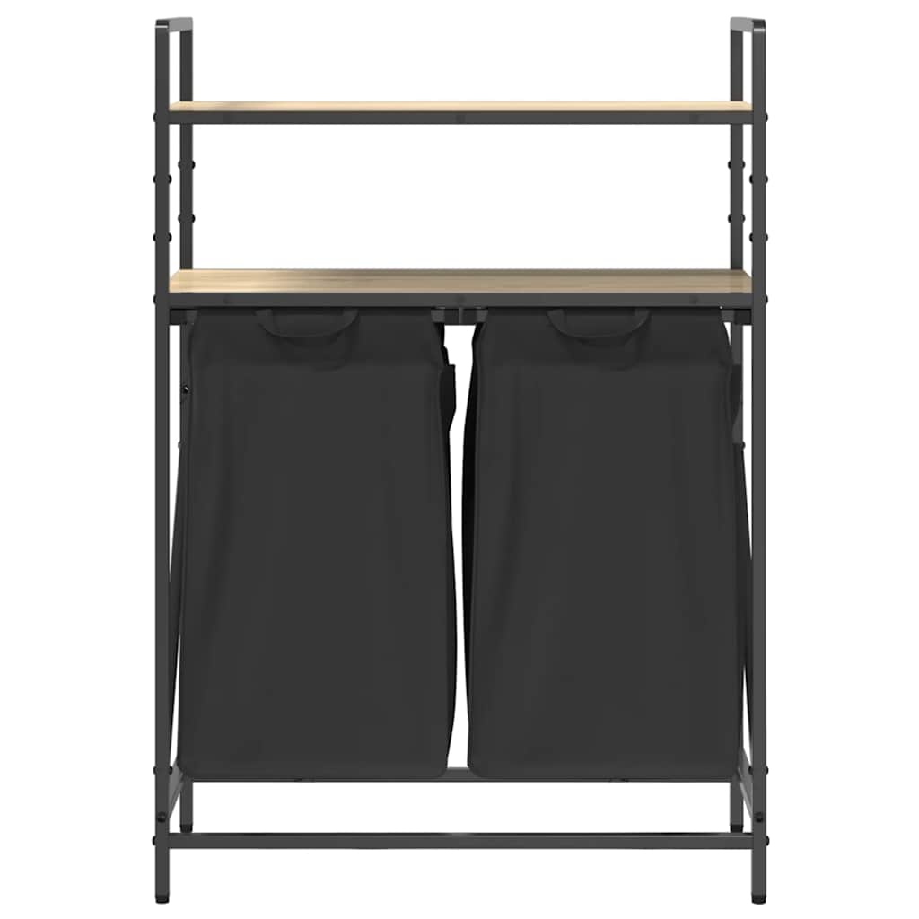 Cesto Portabiancheria 2 Scomparti Con Ripiani Rovere Sonoma - Image 5