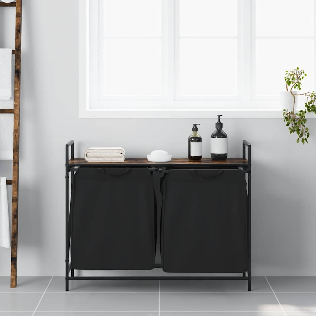 Cesto Portabiancheria 2 Scomparti Con Ripiano Rovere Fumo - Image 6