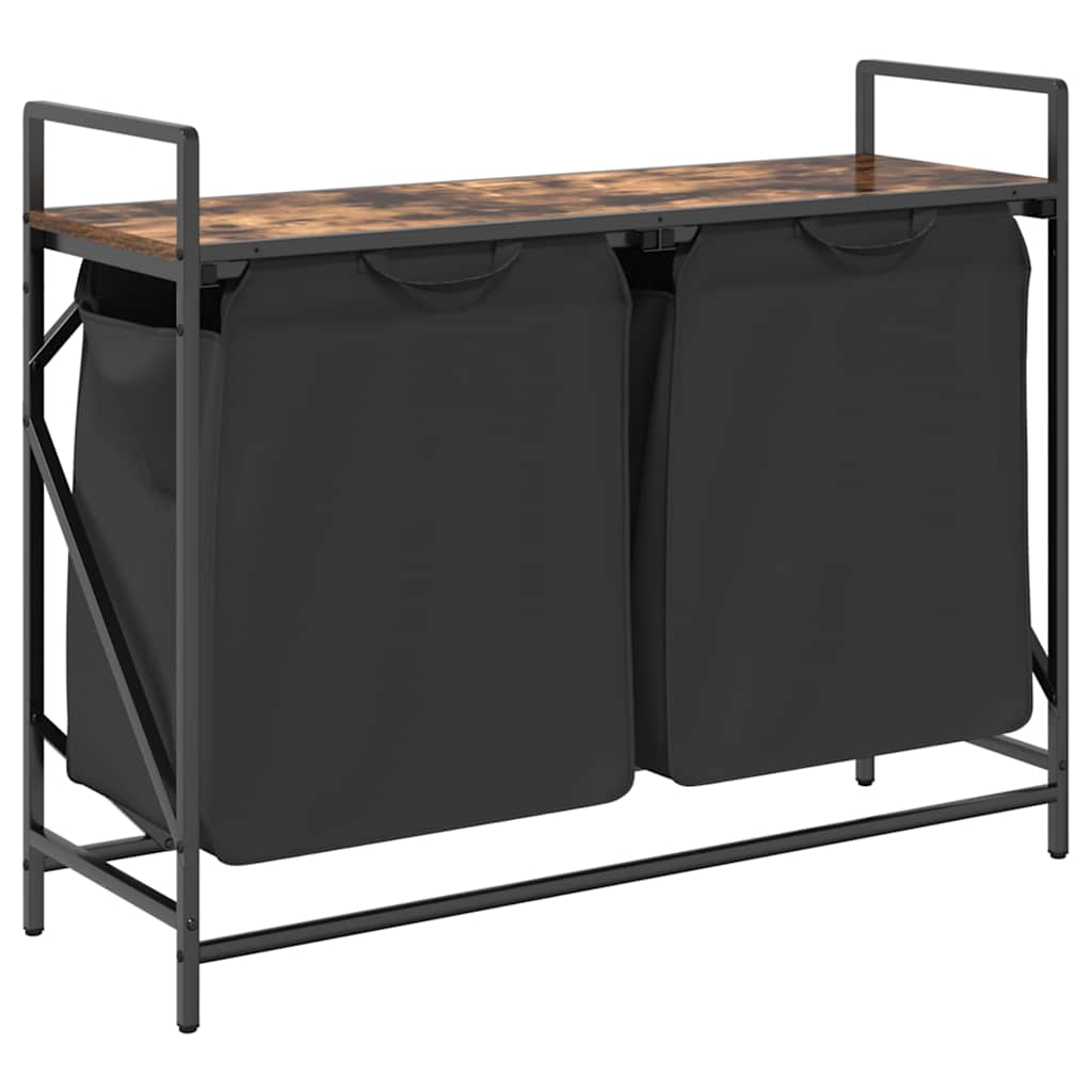 Cesto Portabiancheria 2 Scomparti Con Ripiano Rovere Fumo - Image 5