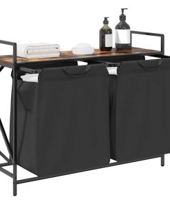 Cesto Portabiancheria 2 Scomparti Con Ripiano Rovere Fumo