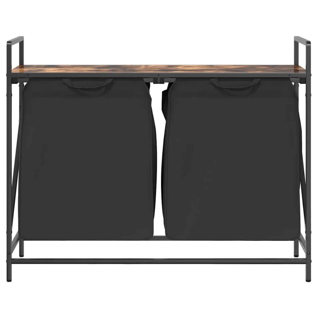 Cesto Portabiancheria 2 Scomparti Con Ripiano Rovere Fumo - Image 4